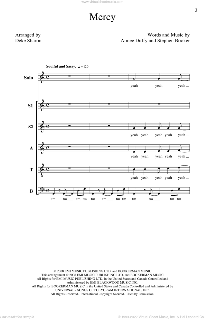 Mercy sheet music for choir (SATB: soprano, alto, tenor, bass) by Deke Sharon, Aimee Duffy, Steve Booker and Duffy, intermediate skill level