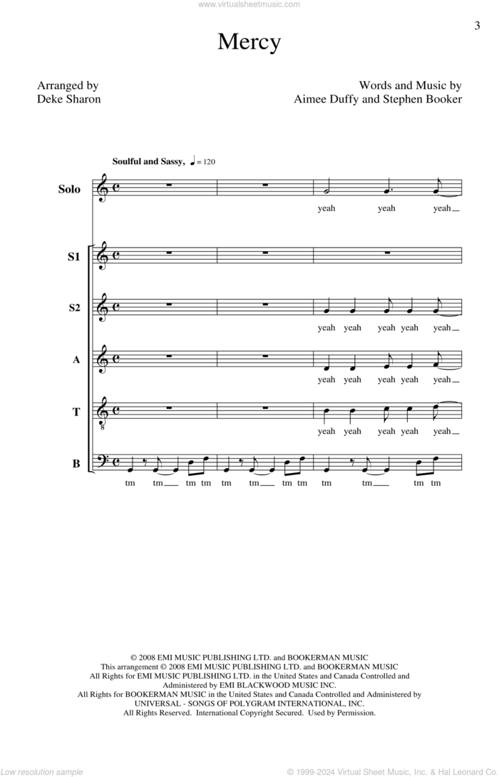 Mercy sheet music for choir (SATB: soprano, alto, tenor, bass) by Deke Sharon, Aimee Duffy, Steve Booker and Duffy, intermediate skill level