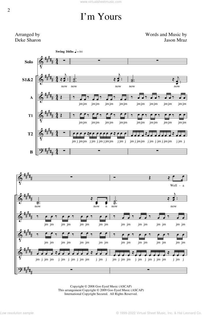 I'm Yours (arr. Deke Sharon) sheet music for choir (SATB: soprano, alto, tenor, bass) by Jason Mraz and Deke Sharon, intermediate skill level