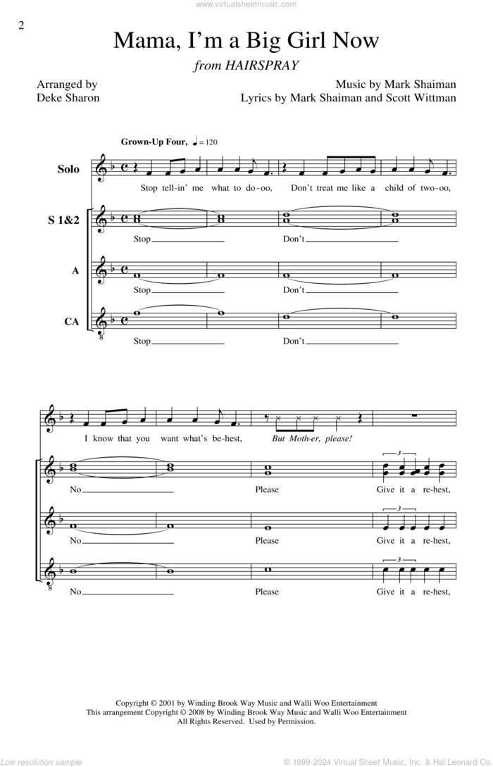 Mama, I'm A Big Girl Now sheet music for choir (SSA: soprano, alto) by Marc Shaiman, Scott Wittman and Deke Sharon, intermediate skill level