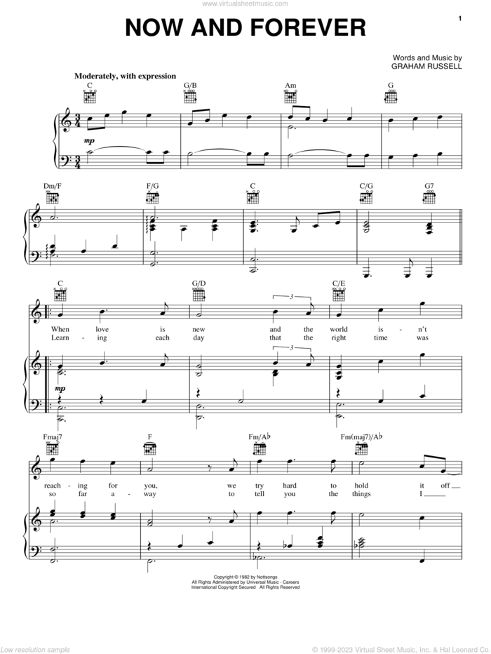 Now And Forever sheet music for voice, piano or guitar by Air Supply and Graham Russell, intermediate skill level