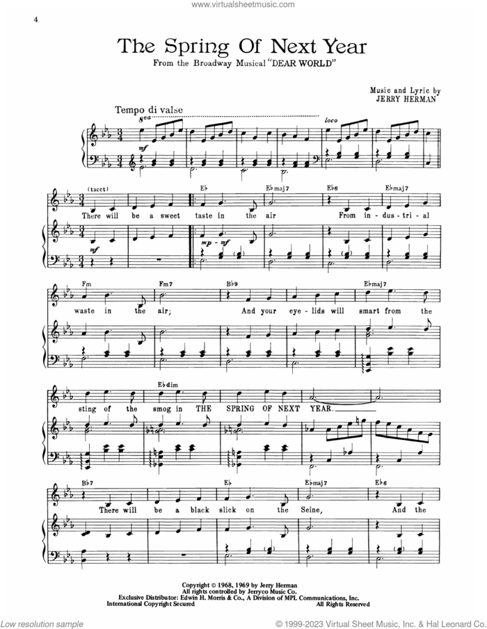 The Spring Of Next Year (from Dear World) sheet music for voice, piano or guitar by Jerry Herman, intermediate skill level