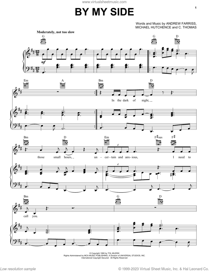 By My Side sheet music for voice, piano or guitar by INXS, Andrew Farriss, C. Thomas and Michael Hutchence, intermediate skill level
