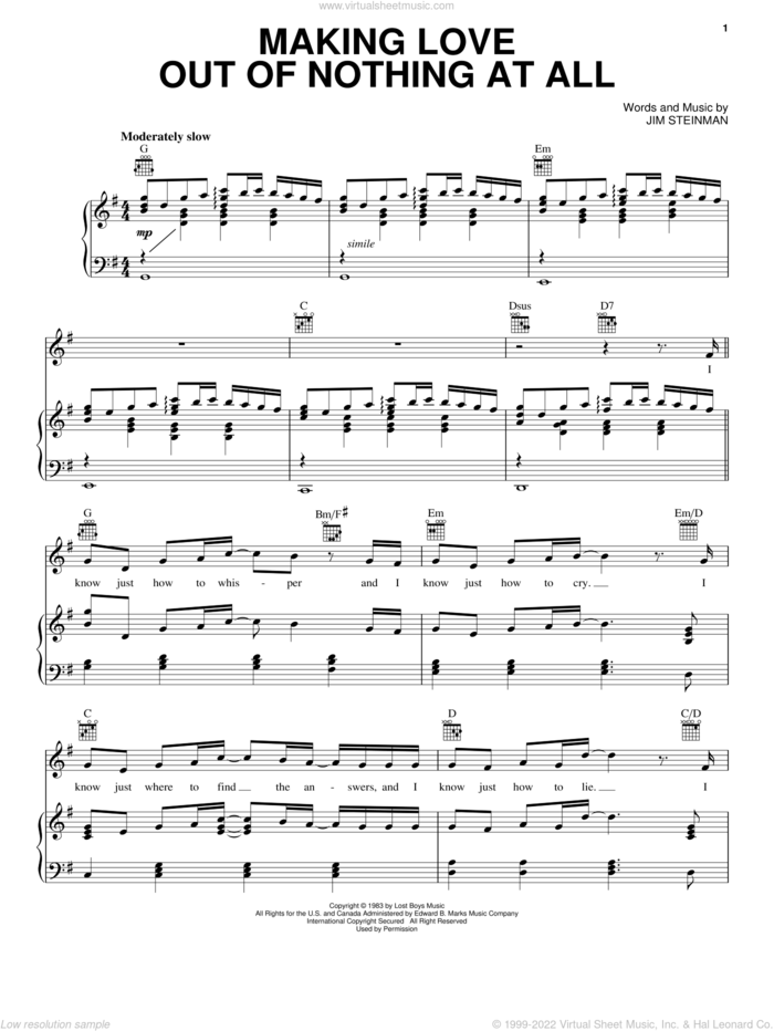 Making Love Out Of Nothing At All sheet music for voice, piano or guitar by Air Supply and Jim Steinman, intermediate skill level