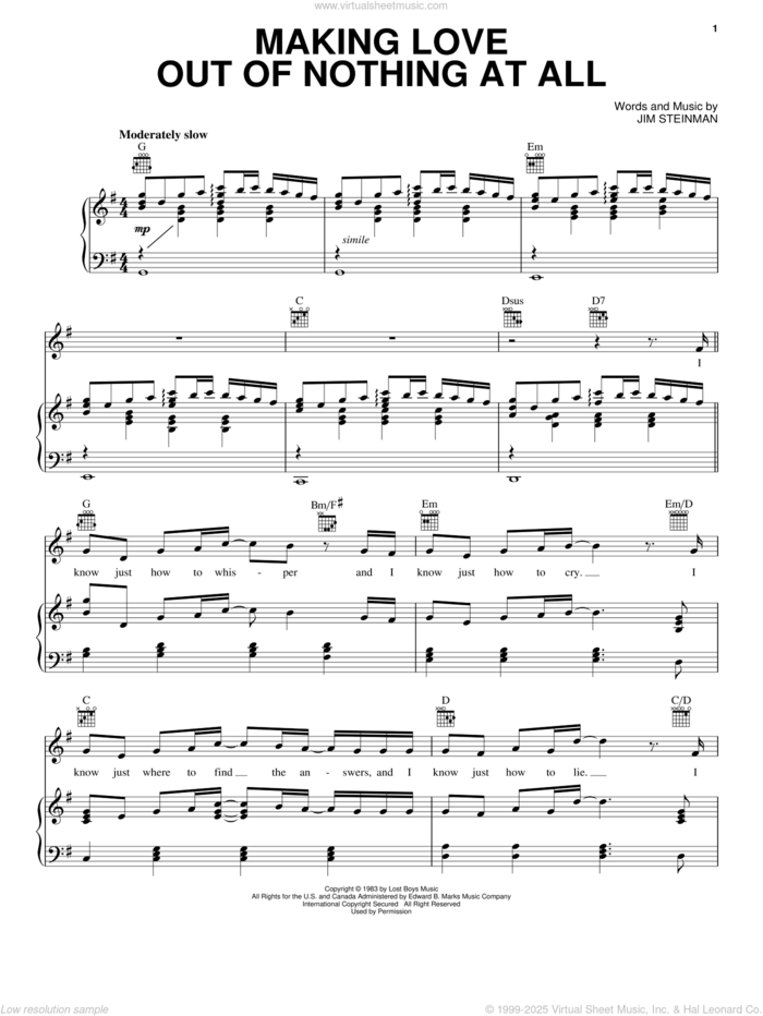 Making Love Out Of Nothing At All sheet music for voice, piano or guitar by Air Supply and Jim Steinman, intermediate skill level