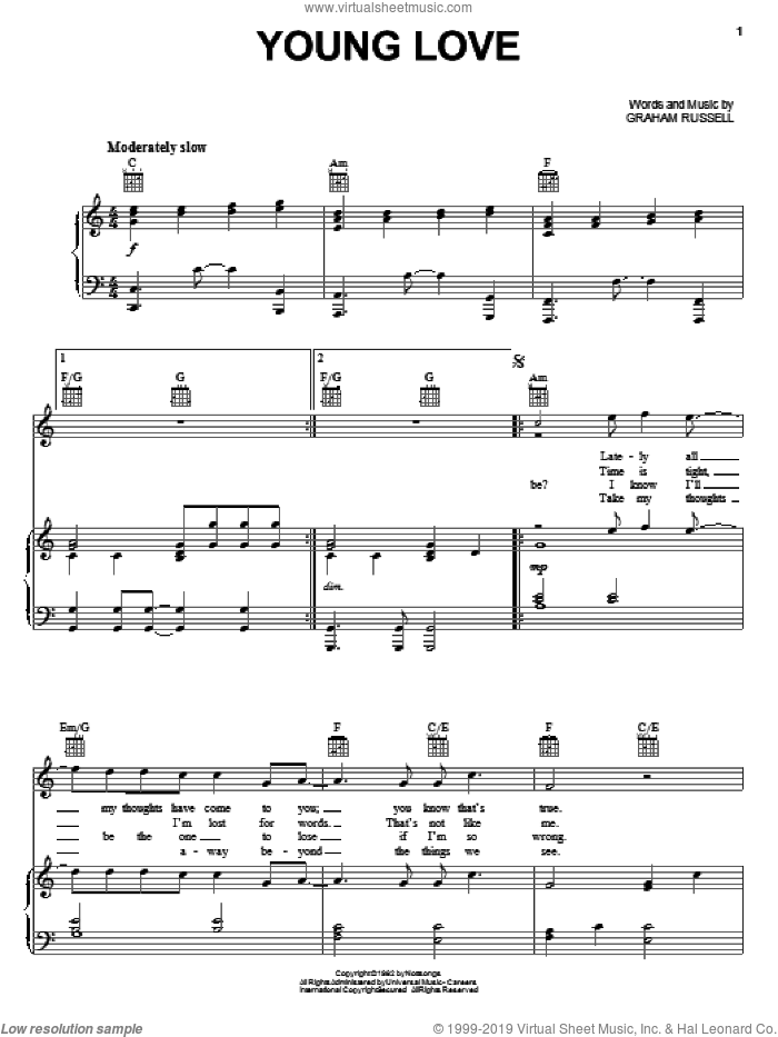 Young Love sheet music for voice, piano or guitar by Air Supply and Graham Russell, intermediate skill level