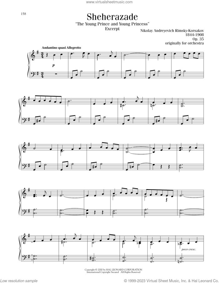 The Young Prince And The Young Princess sheet music for piano solo by Nikolai Rimsky-Korsakov, classical score, intermediate skill level