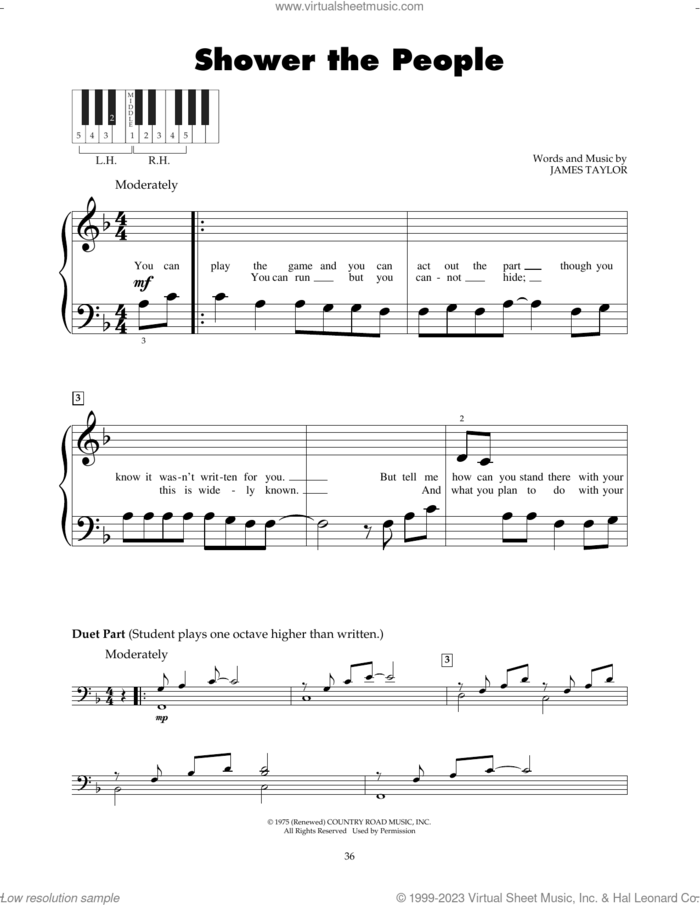 Shower The People sheet music for piano solo (5-fingers) by James Taylor, beginner piano (5-fingers)