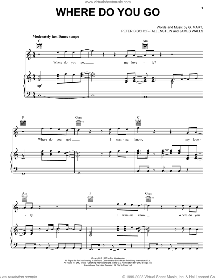 Where Do You Go sheet music for voice, piano or guitar by No Mercy, G. Mart, James Walls and Peter Bischof-Fallenstein, intermediate skill level