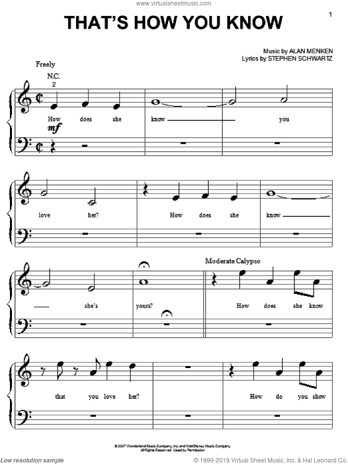 That's How You Know (from Enchanted) sheet music for piano solo (big note book) by Amy Adams, Enchanted (Movie), Alan Menken and Stephen Schwartz, easy piano (big note book)