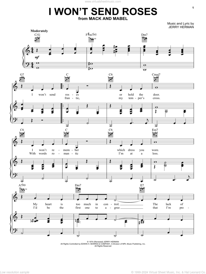 I Won't Send Roses sheet music for voice, piano or guitar by Michael Feinstein and Jerry Herman, classical score, intermediate skill level