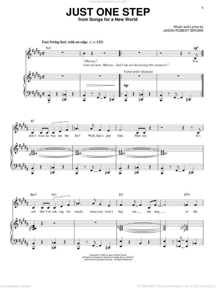 Just One Step (from Songs for a New World) sheet music for voice and piano by Jason Robert Brown and Songs For A New World (Musical), intermediate skill level