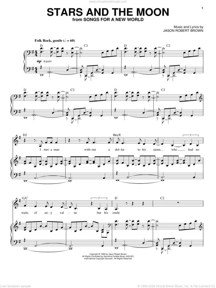 Stars And The Moon (from Songs for a New World) sheet music for voice and piano by Jason Robert Brown and Songs For A New World (Musical), intermediate skill level