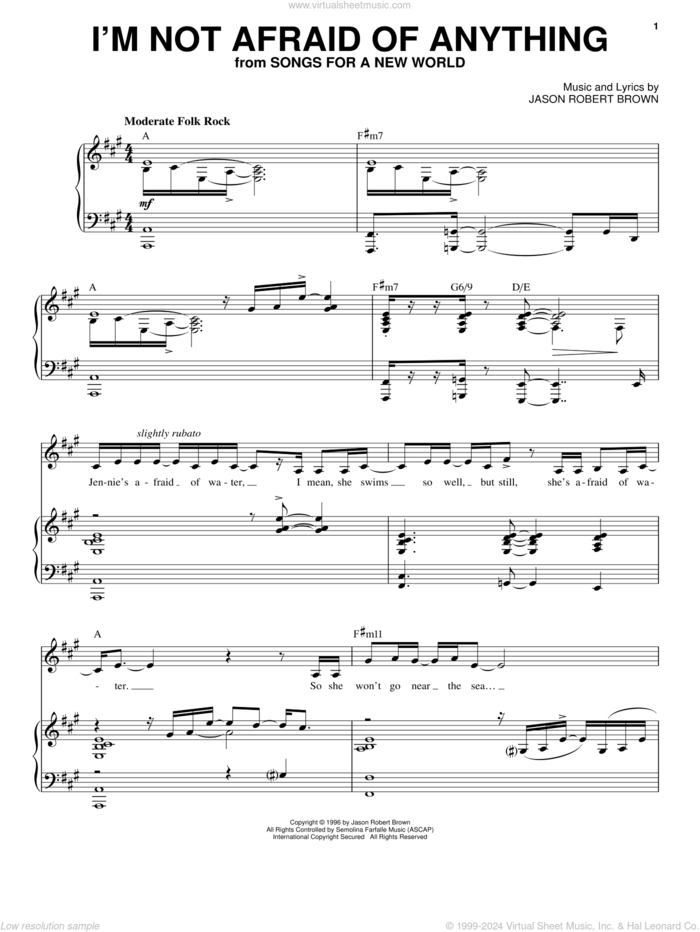 I'm Not Afraid Of Anything (from Songs for a New World) sheet music for voice and piano by Jason Robert Brown and Songs For A New World (Musical), intermediate skill level