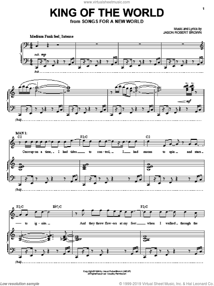 King Of The World (from Songs for a New World) sheet music for voice and piano by Jason Robert Brown and Songs For A New World (Musical), intermediate skill level