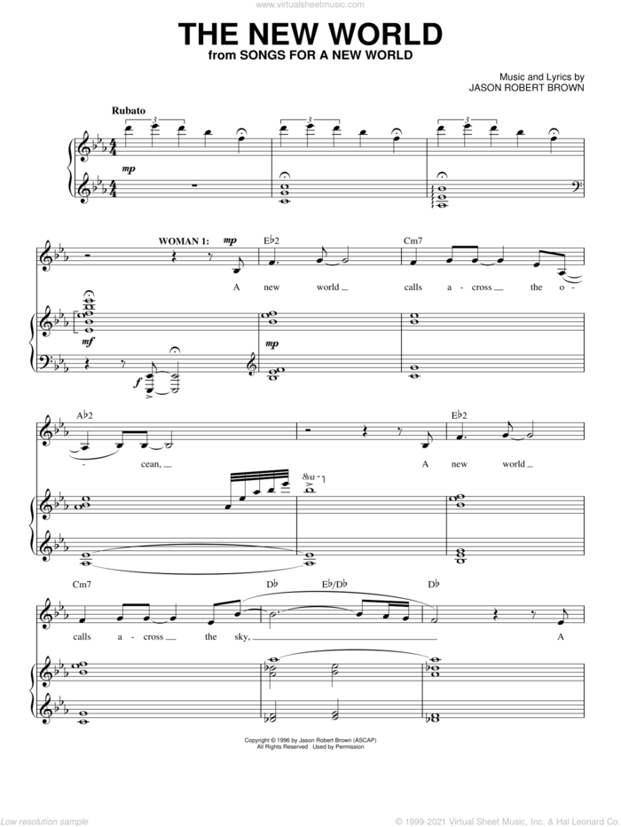 The New World (from Songs for a New World) sheet music for voice and piano by Jason Robert Brown and Songs For A New World (Musical), intermediate skill level