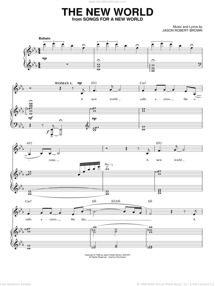 The New World (from Songs for a New World) sheet music for voice and piano by Jason Robert Brown and Songs For A New World (Musical), intermediate skill level