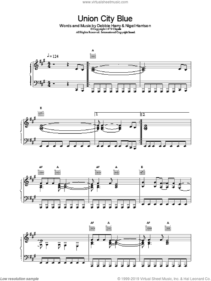 Union City Blue sheet music for voice, piano or guitar by Blondie, intermediate skill level