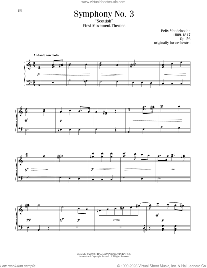 Symphony No.3 'The Scottish' (1st Movement: Introduction and Allegro) sheet music for piano solo by Felix Mendelssohn-Bartholdy, classical score, intermediate skill level