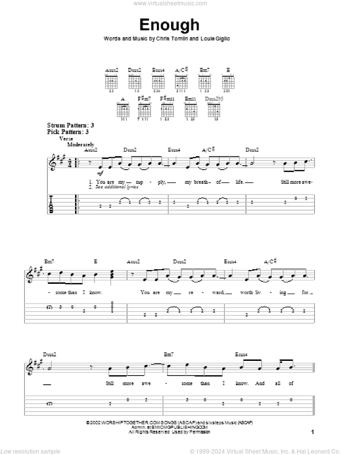 Enough sheet music for guitar solo (easy tablature) by Chris Tomlin, Jeremy Camp and Louie Giglio, easy guitar (easy tablature)