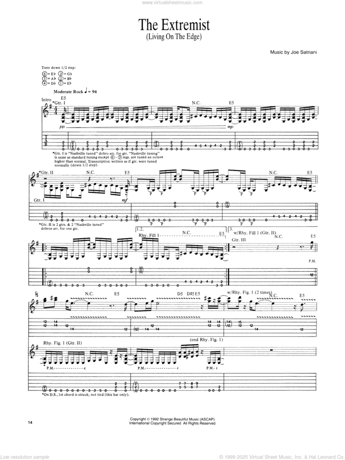 The Extremist sheet music for guitar (tablature) by Joe Satriani, intermediate skill level