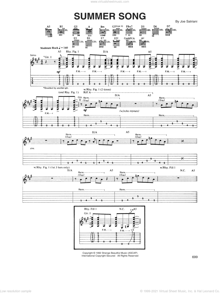 Summer Song sheet music for guitar (tablature) by Joe Satriani, intermediate skill level