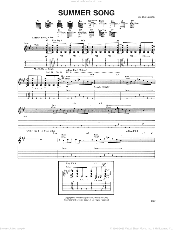 Summer Song sheet music for guitar (tablature) by Joe Satriani, intermediate skill level