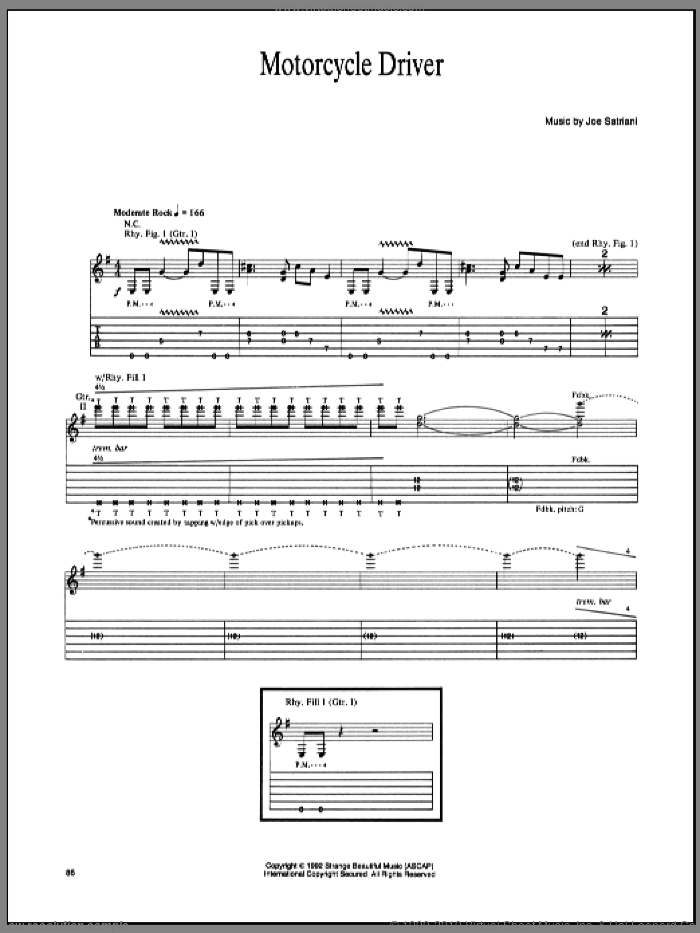 Motorcycle Driver sheet music for guitar (tablature) by Joe Satriani, intermediate skill level