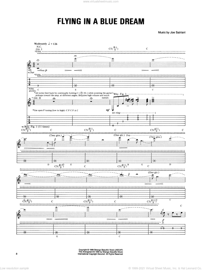 Flying In A Blue Dream sheet music for guitar (tablature) by Joe Satriani, intermediate skill level