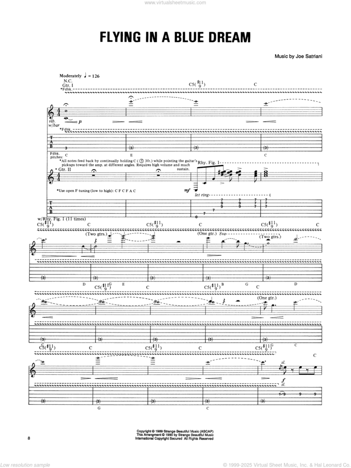 Flying In A Blue Dream sheet music for guitar (tablature) by Joe Satriani, intermediate skill level