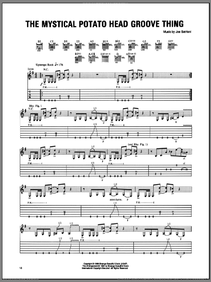 The Mystical Potato Head Groove Thing sheet music for guitar (tablature) by Joe Satriani, intermediate skill level