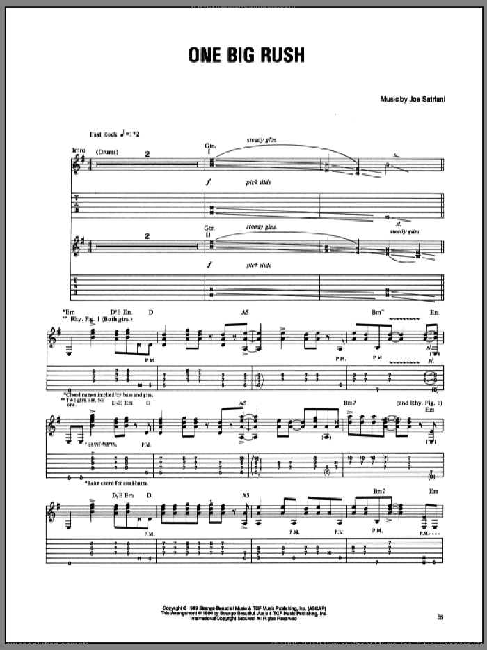 One Big Rush sheet music for guitar (tablature) by Joe Satriani, intermediate skill level