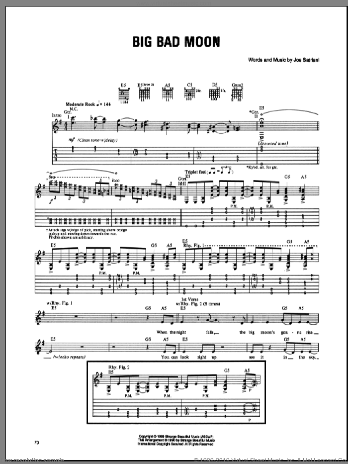 Big Bad Moon sheet music for guitar (tablature) by Joe Satriani, intermediate skill level