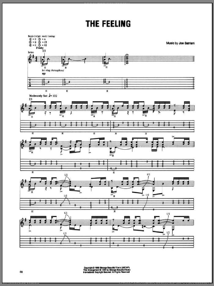 The Feeling sheet music for guitar (tablature) by Joe Satriani, intermediate skill level
