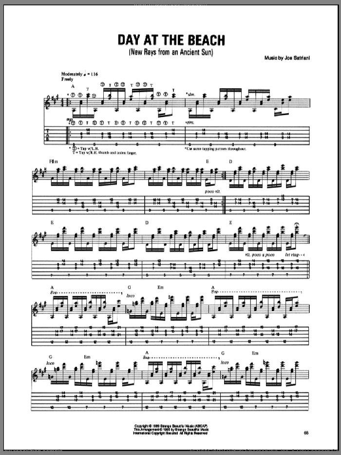 Day At The Beach (New Rays From An Ancient Sun) sheet music for guitar (tablature) by Joe Satriani, intermediate skill level