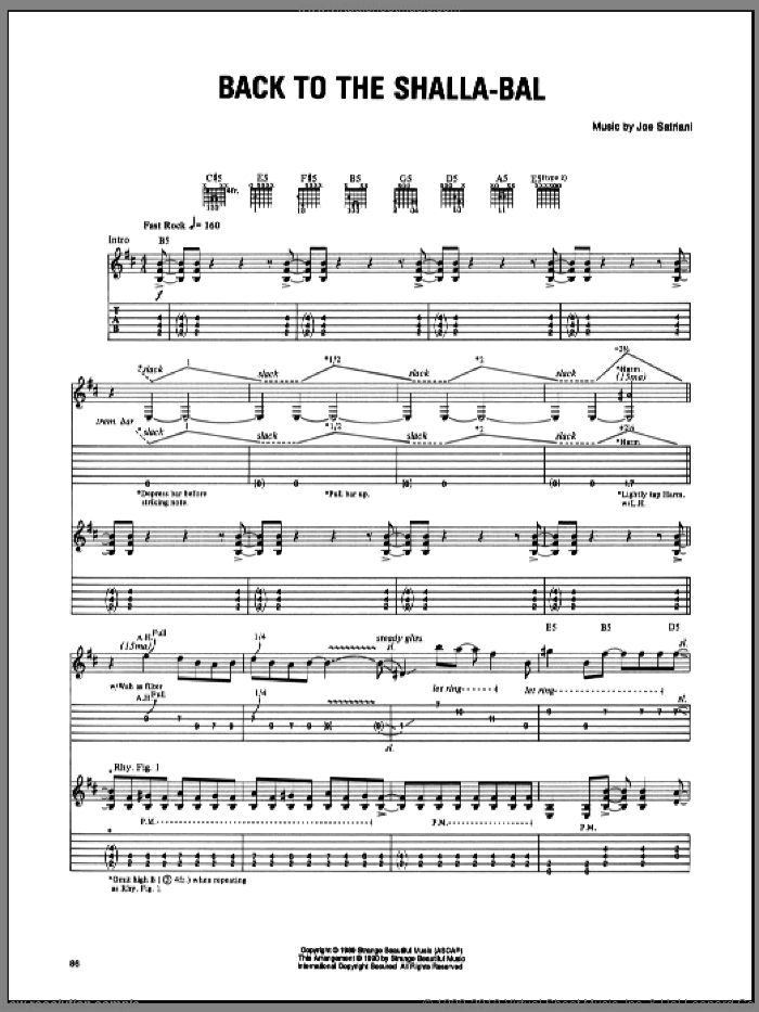 Back To The Shalla-Bal sheet music for guitar (tablature) by Joe Satriani, intermediate skill level