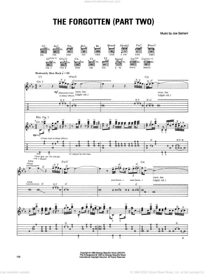 The Forgotten (Part Two) sheet music for guitar (tablature) by Joe Satriani, intermediate skill level
