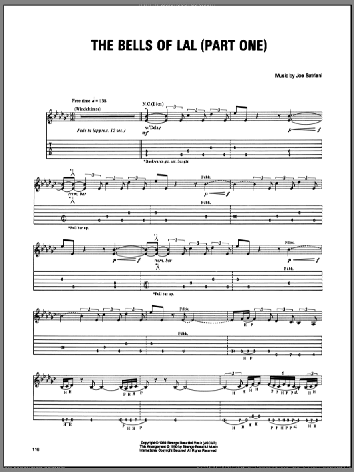 Bells Of Lal (Part One) sheet music for guitar (tablature) by Joe Satriani, intermediate skill level