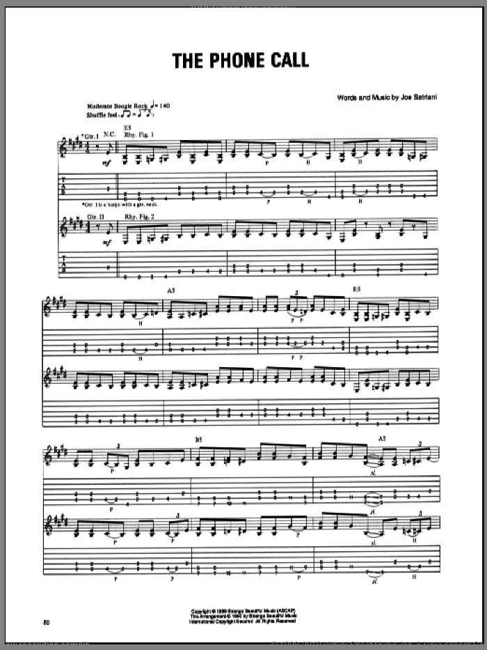 The Phone Call sheet music for guitar (tablature) by Joe Satriani, intermediate skill level
