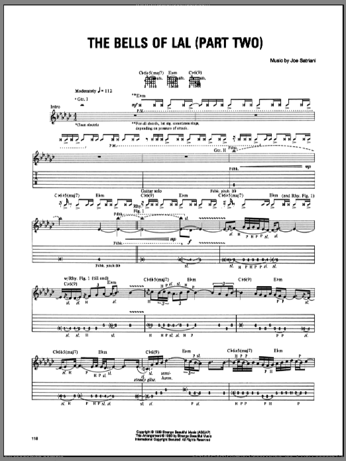 Bells Of Lal (Part Two) sheet music for guitar (tablature) by Joe Satriani, intermediate skill level