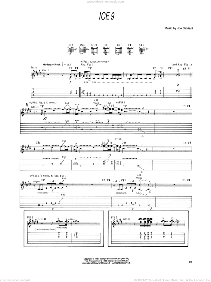 Ice 9 sheet music for guitar (tablature) by Joe Satriani, intermediate skill level