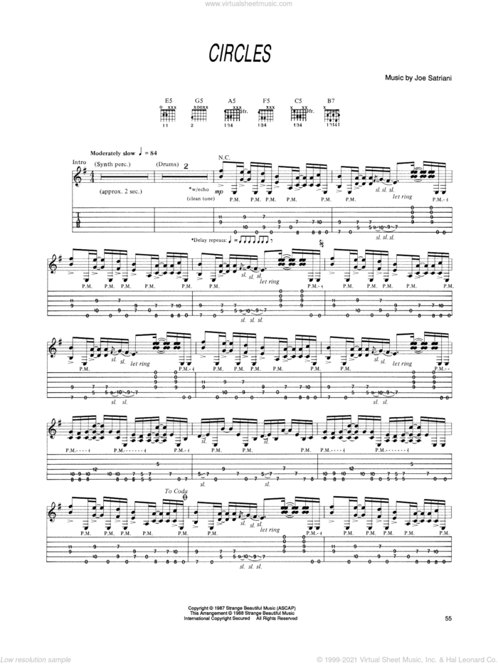 Circles sheet music for guitar (tablature) by Joe Satriani, intermediate skill level