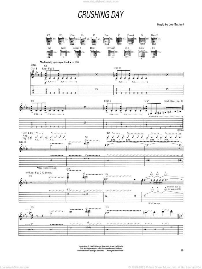 Crushing Day sheet music for guitar (tablature) by Joe Satriani, intermediate skill level