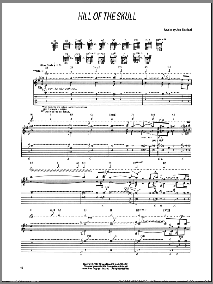 Hill Of The Skull sheet music for guitar (tablature) by Joe Satriani, intermediate skill level