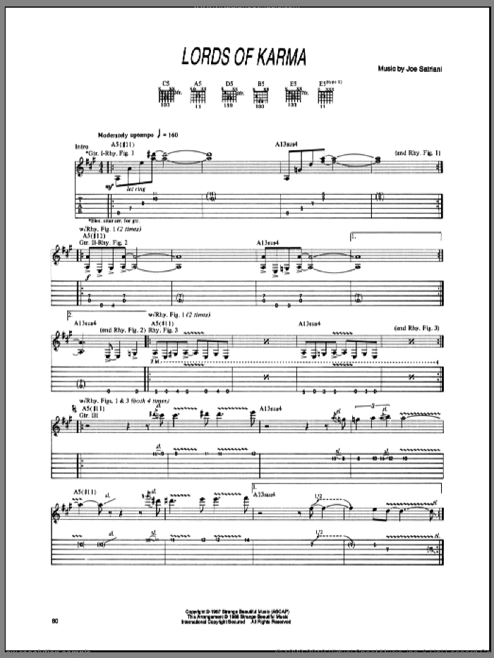 Lords Of Karma sheet music for guitar (tablature) by Joe Satriani, intermediate skill level