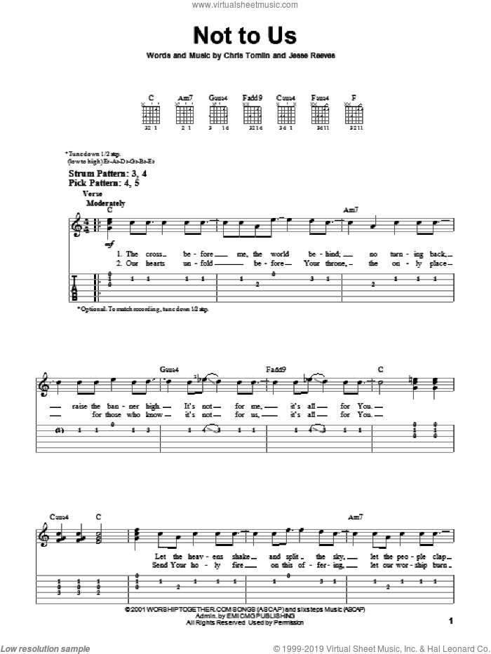 Not To Us sheet music for guitar solo (easy tablature) by Chris Tomlin and Jesse Reeves, easy guitar (easy tablature)