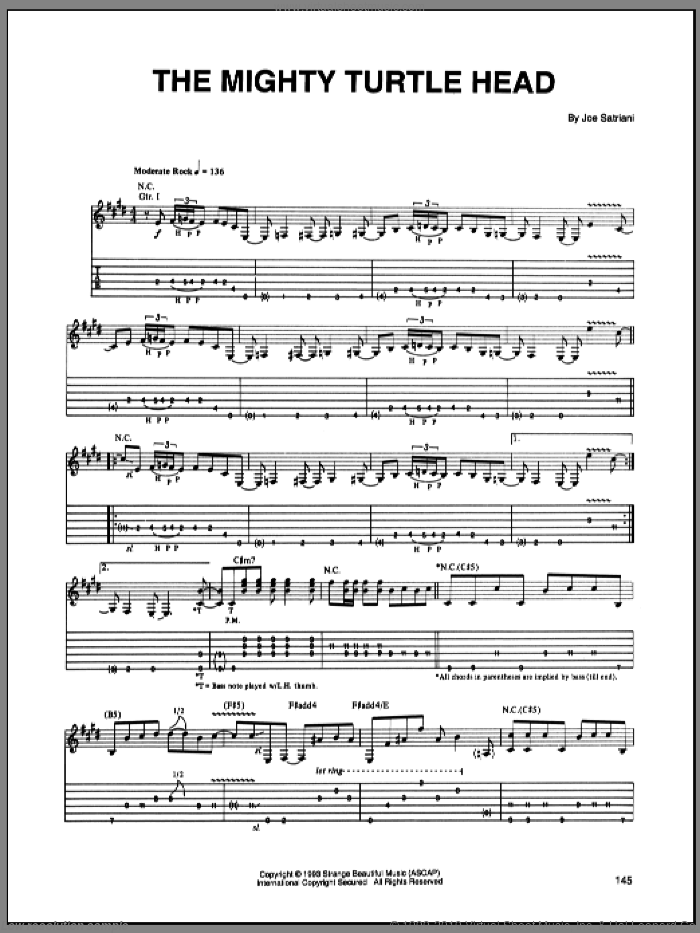The Mighty Turtle Head sheet music for guitar (tablature) by Joe Satriani, intermediate skill level