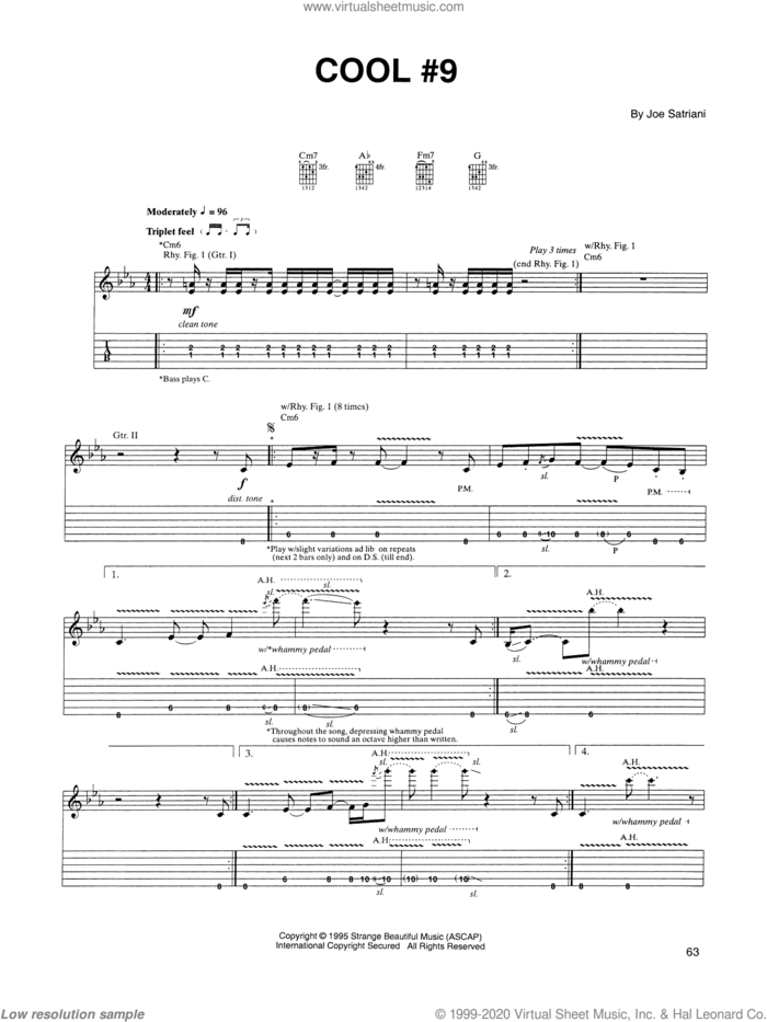 Cool #9 sheet music for guitar (tablature) by Joe Satriani, intermediate skill level