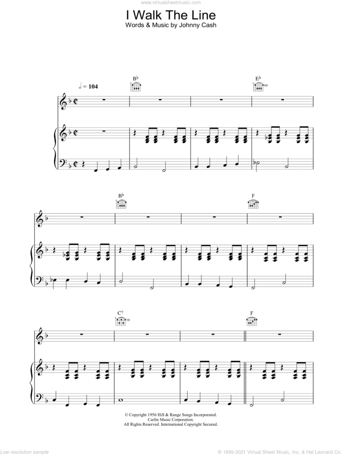 I Walk The Line sheet music for voice, piano or guitar by Johnny Cash, intermediate skill level