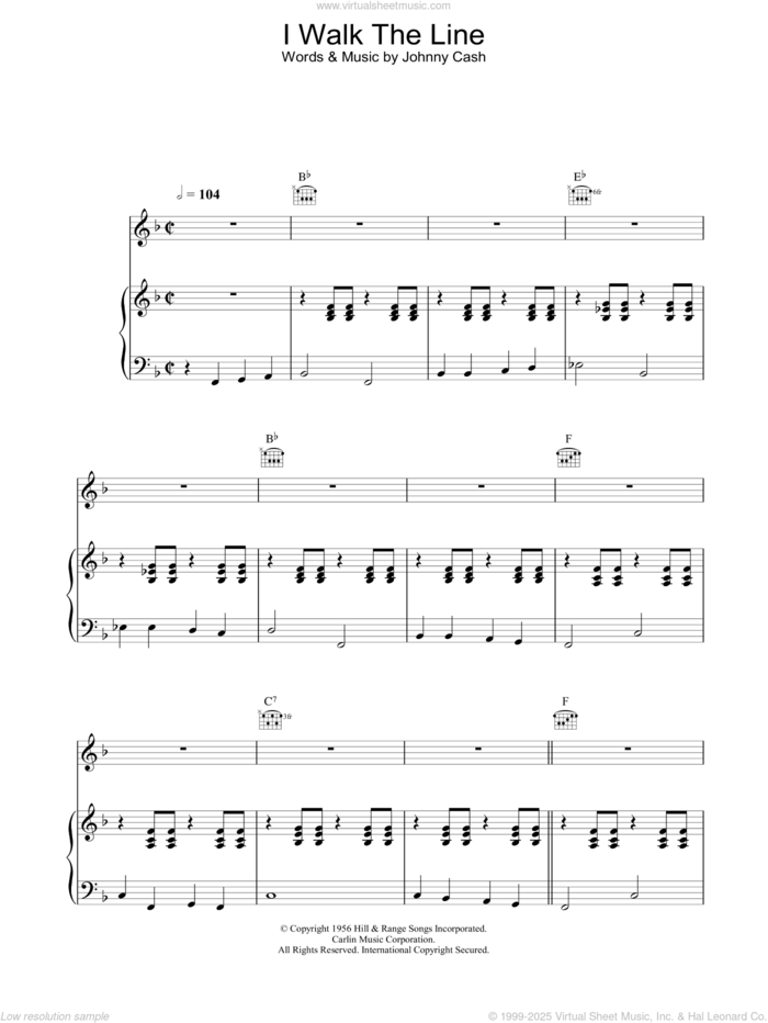 I Walk The Line sheet music for voice, piano or guitar by Johnny Cash, intermediate skill level